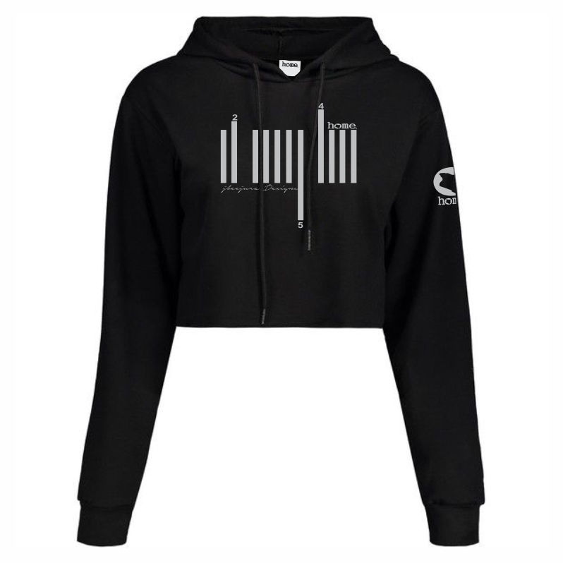 JBEEJURA DESINGZ | home_254 Black Cropped Hoodie (mid heavy fabric) with a silver bars logo