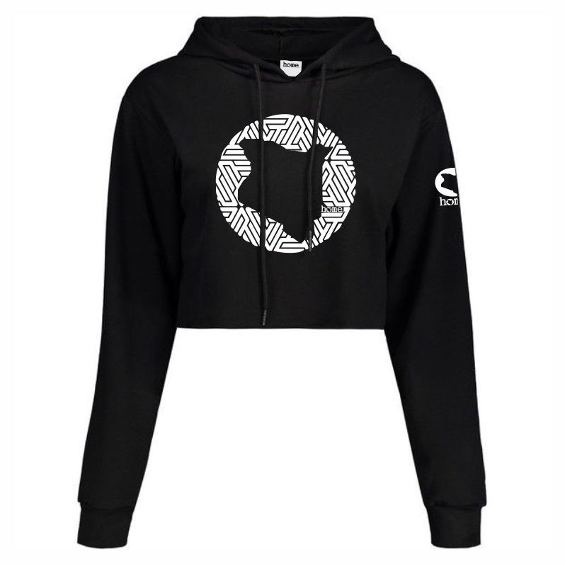 JBEEJURA DESINGZ | home_254 Black Cropped Hoodie (mid heavy fabric) with a white map logo