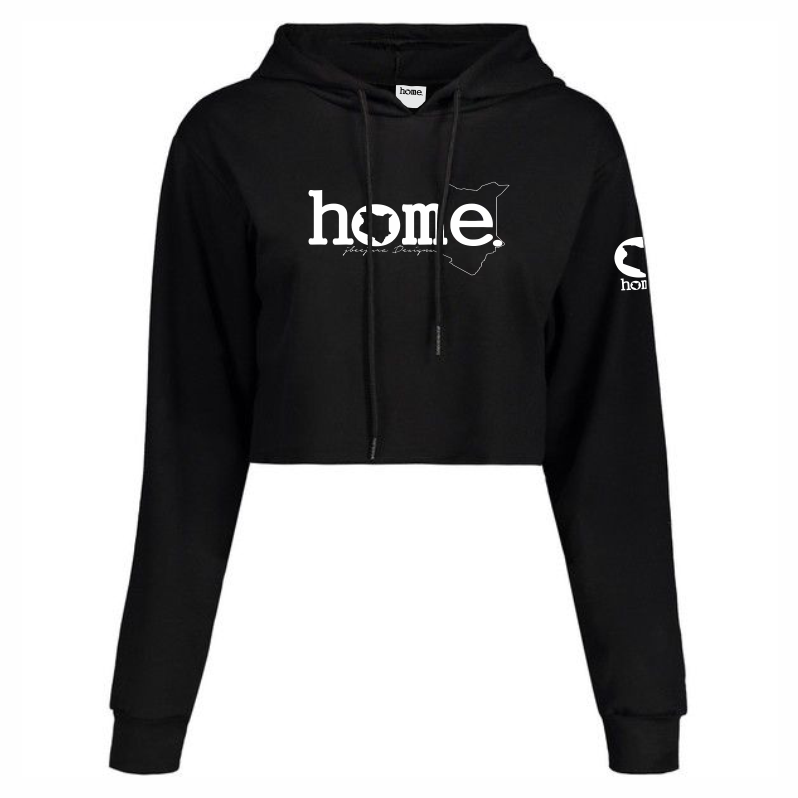 JBEEJURA DESINGZ | home_254 Black Cropped Hoodie with a white classic words logo