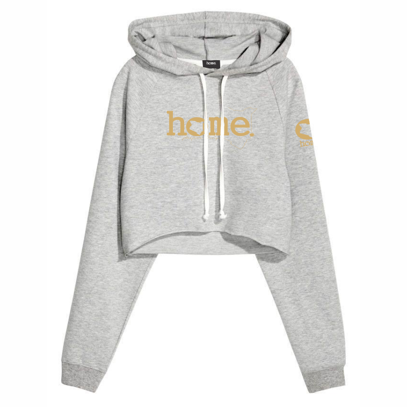 JBEEJURA DESINGZ | home_254  light grey Cropped Hoodie-mid heavy with gold classic words logo