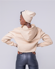 Rue baby in JBEEJURA DESINGZ | home_254  light brown Cropped Hoodie with black bars logo- back