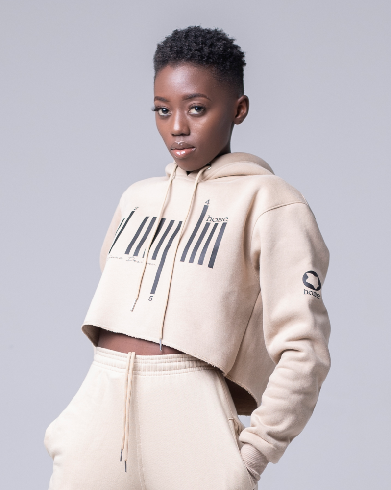 Rue baby in JBEEJURA DESINGZ | home_254  light brown Cropped Hoodie with black bars logo