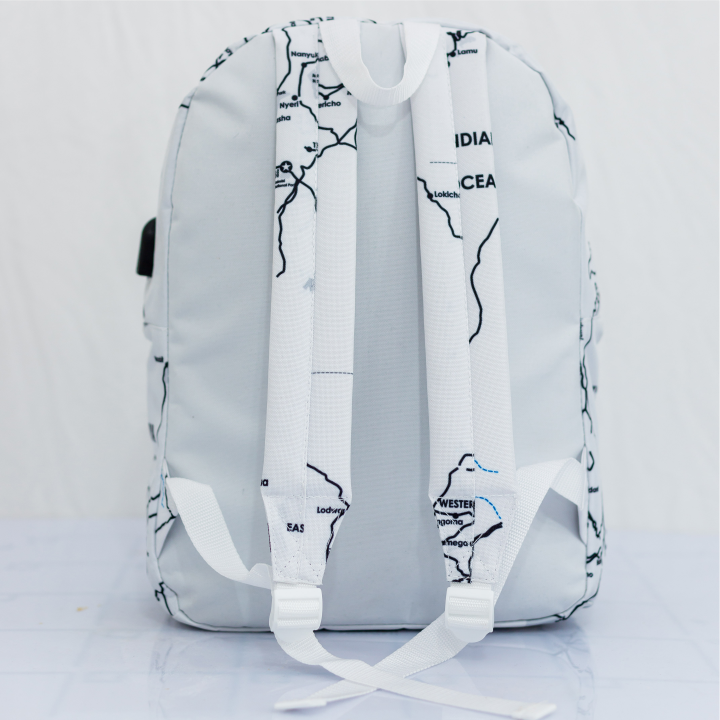 JBeeJura | home-254 white classic map backpack- rear view