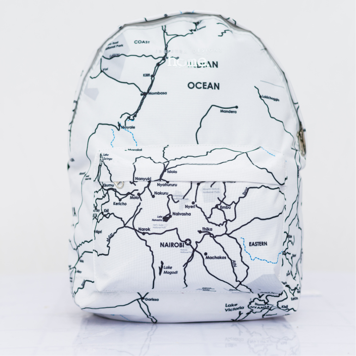 JBeeJura | home-254 white classic map backpack- front view