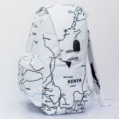 JBeeJura | home-254 white classic map backpack- side view
