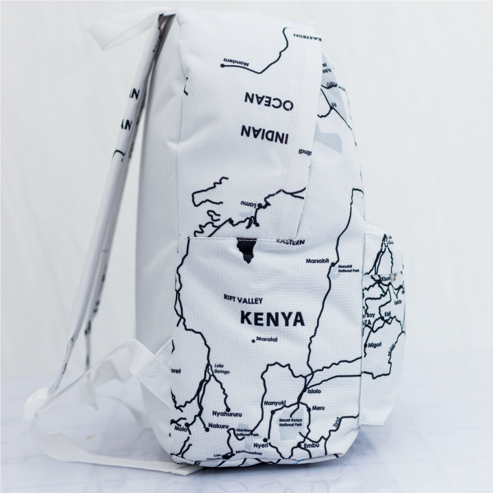 JBeeJura | home-254 white classic map backpack- side view