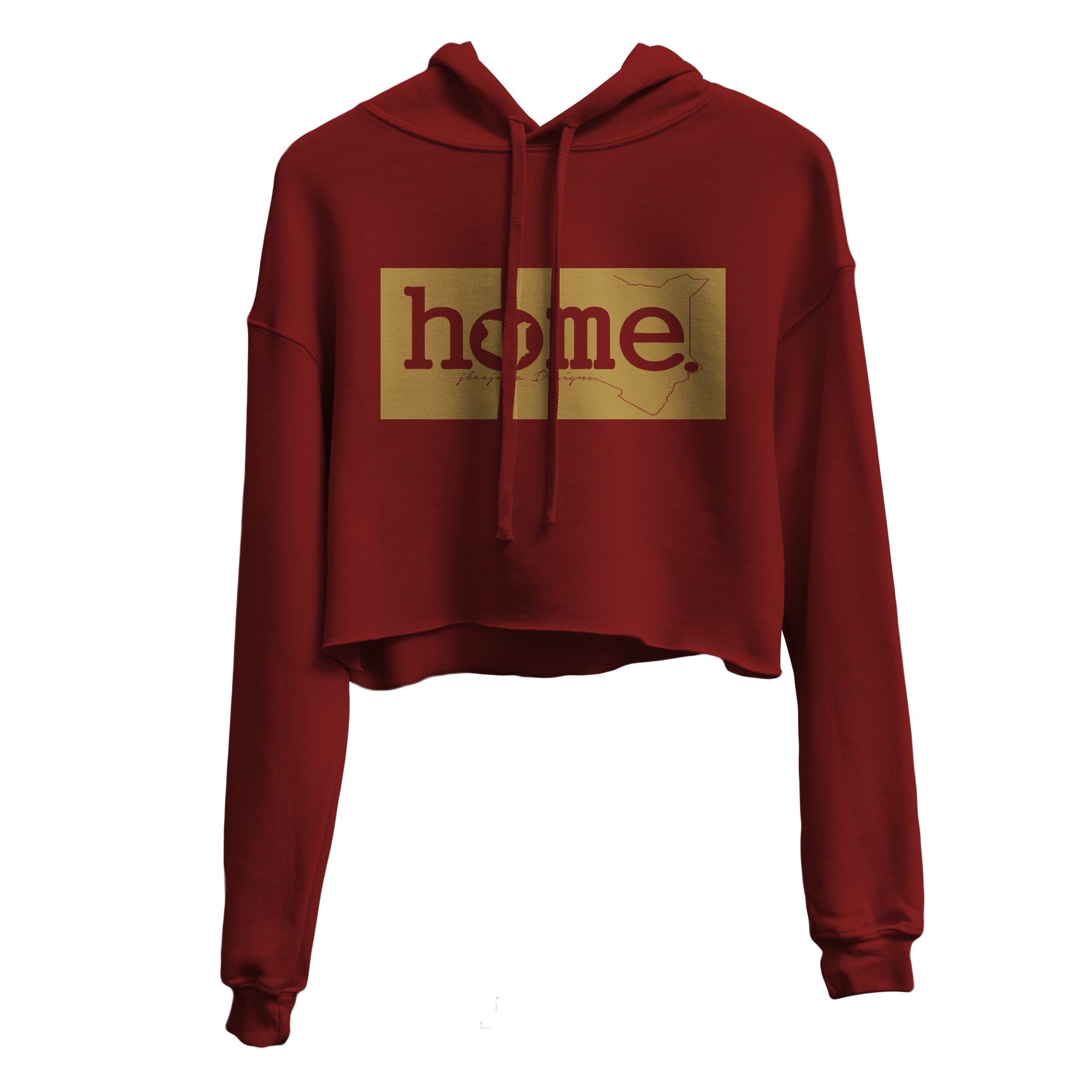 JBEEJURA DESINGZ | home_254 burgundy Cropped Hoodie (mid heavy fabric) with a gold classic logo
