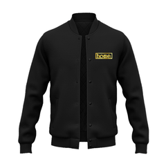 JBEEJURA DESIGNZ | home_254 Black College Jacket with a gold logo