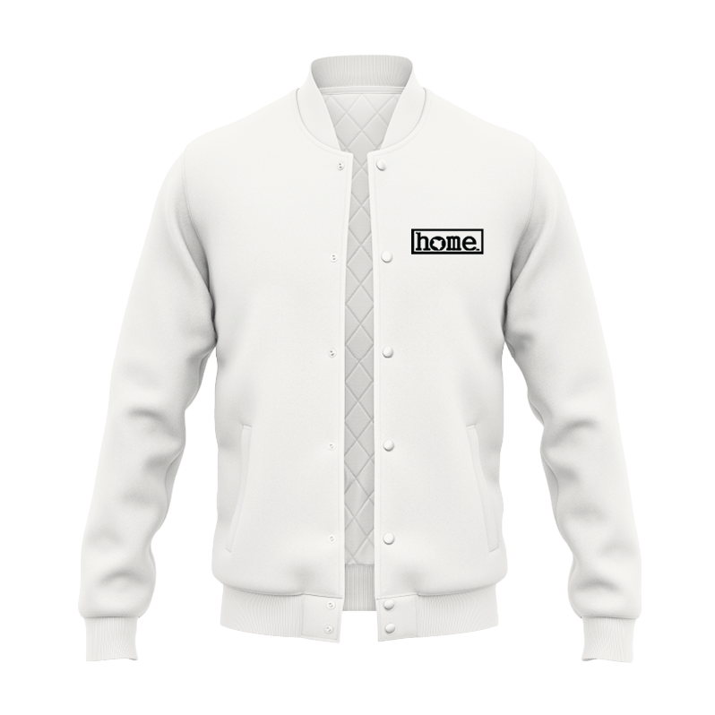 JBEEJURA DESIGNZ | home_254 White College Jacket with a black logo