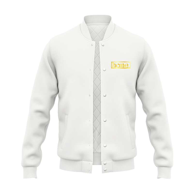 JBEEJURA DESIGNZ | home_254 White College Jacket with a gold logo