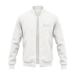 JBEEJURA DESIGNZ | home_254 White College Jacket with a silver logo