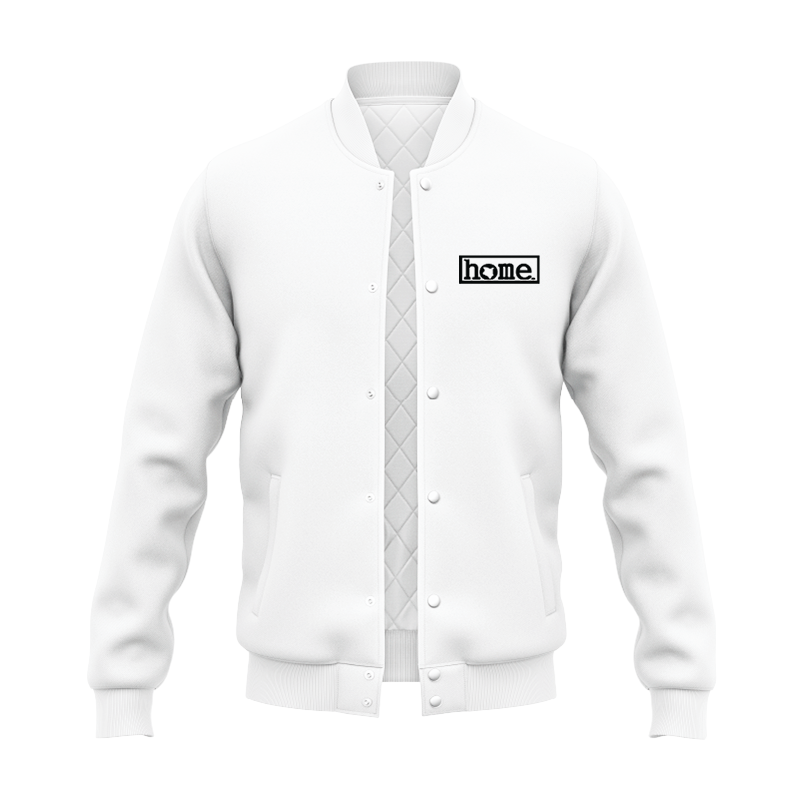 JBEEJURA DESIGNZ | home_254 White College Jacket with a black logo