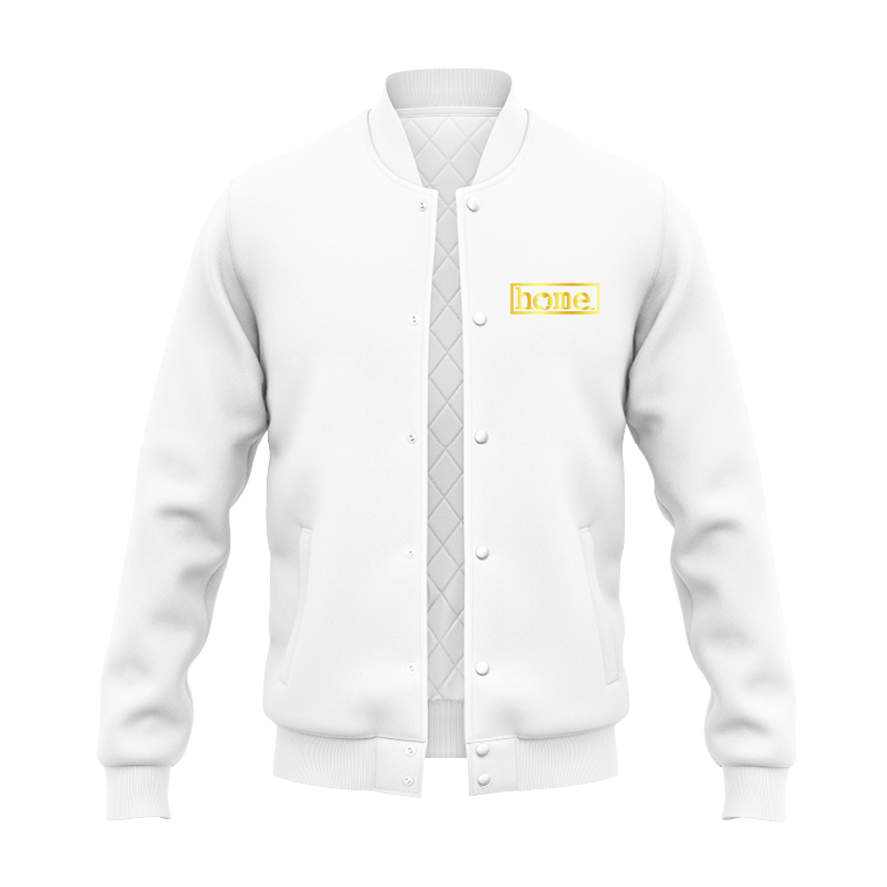 JBEEJURA DESIGNZ | home_254 White College Jacket with a gold logo