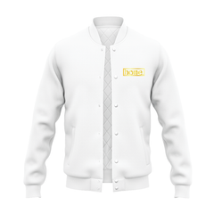 JBEEJURA DESIGNZ | home_254 White Kids College Jacket with Gold Logo