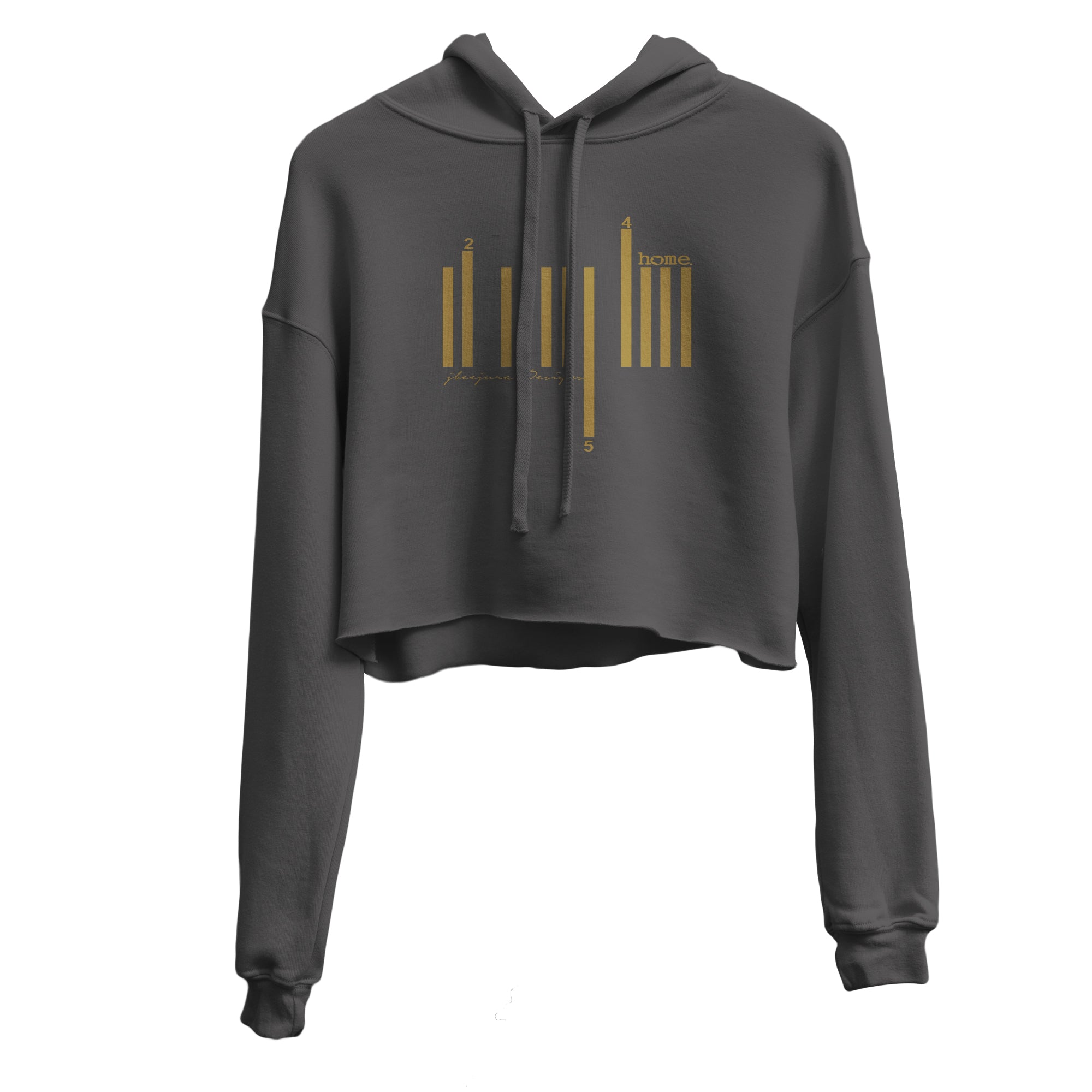 JBEEJURA DESINGZ | home_254 Dark Grey Cropped Hoodie with gold bars logo