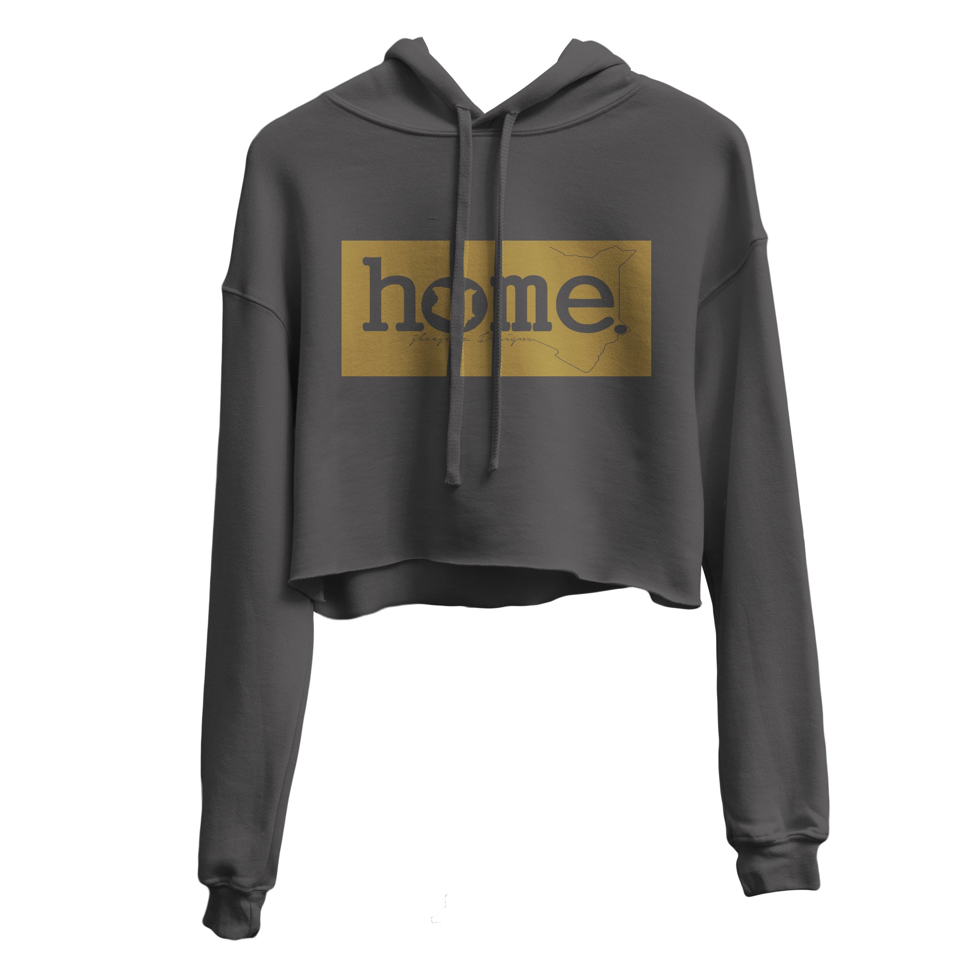 JBEEJURA DESINGZ | home_254 Dark Grey Cropped Hoodie with gold classic logo