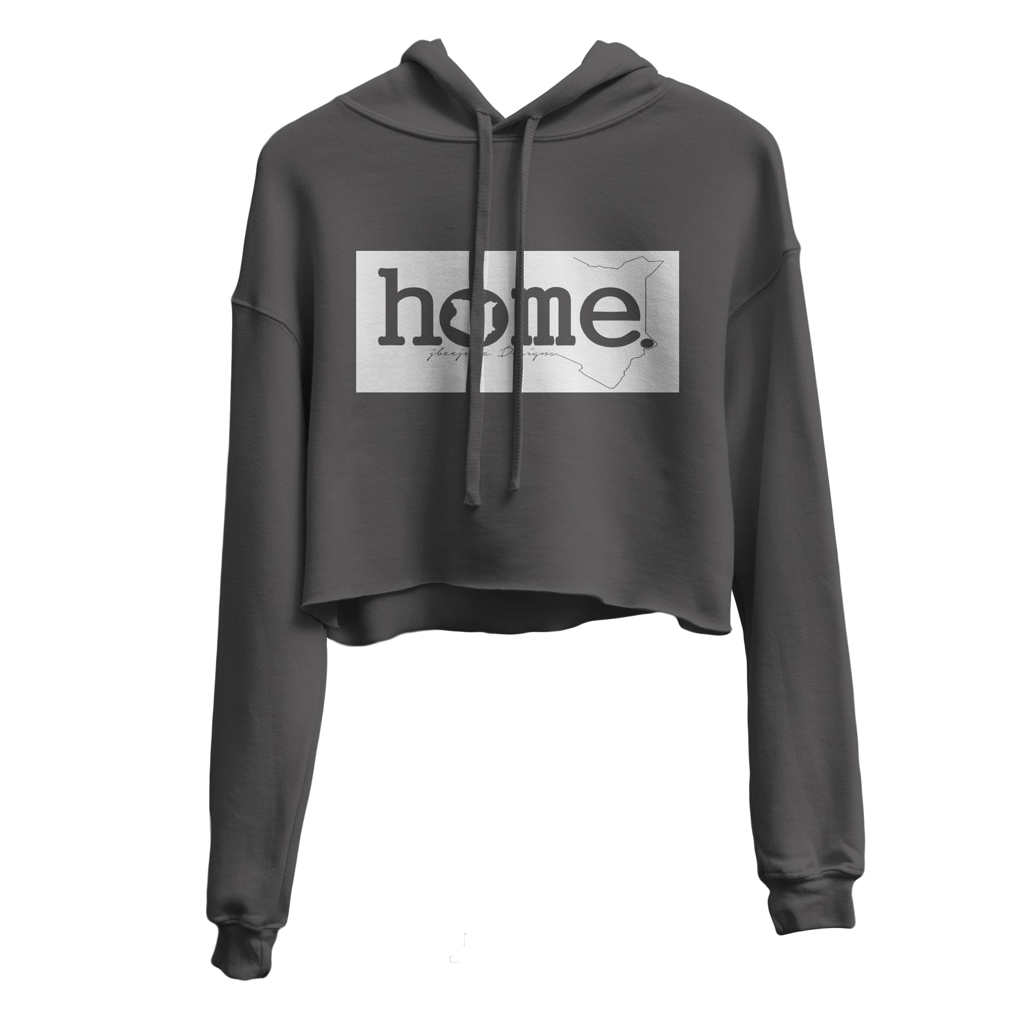 JBEEJURA DESINGZ | home_254 Dark Grey Cropped Hoodie with white classic logo