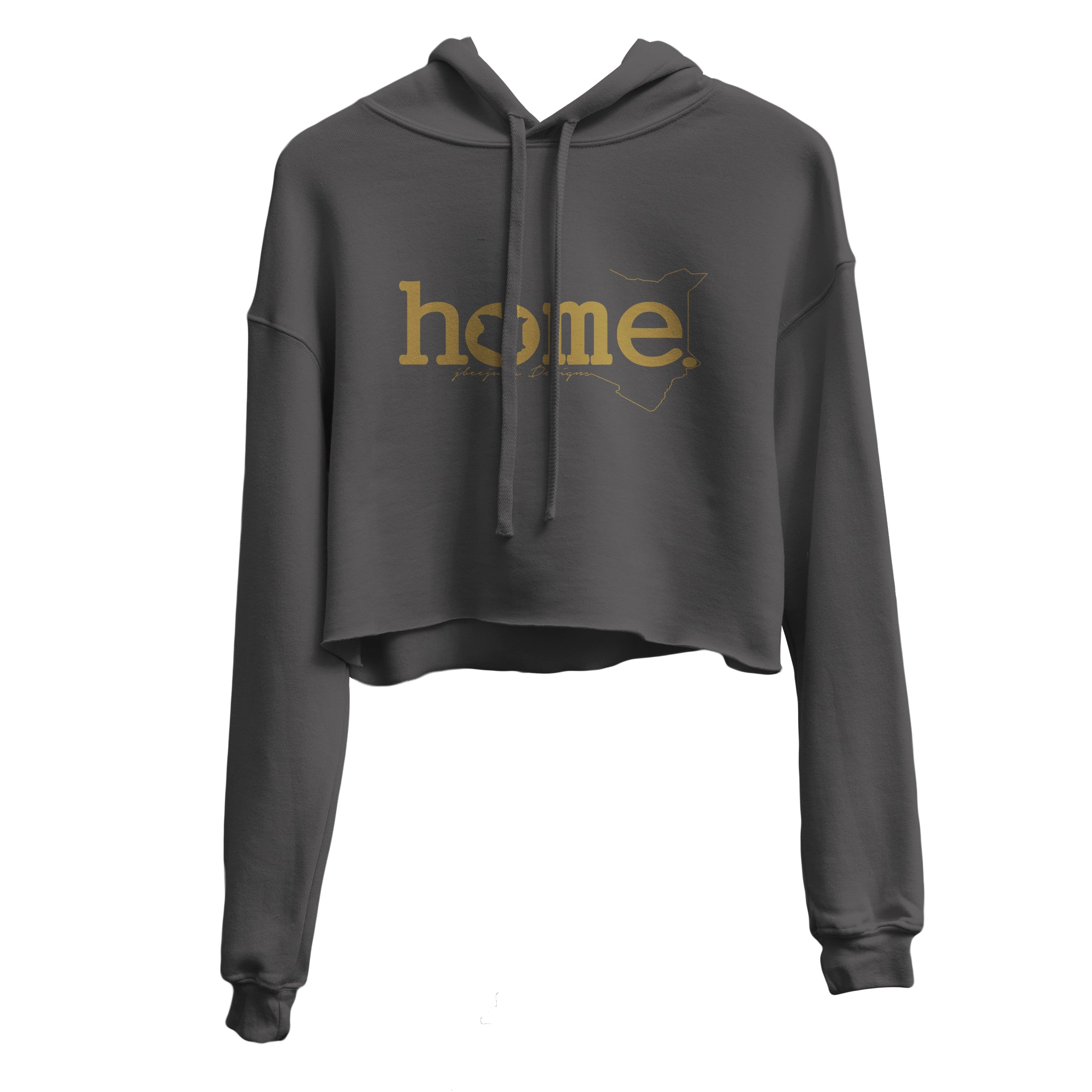 JBEEJURA DESINGZ | home_254 Dark Grey Cropped Hoodie with gold classic words logo