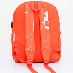 JBeeJura | home-254 orange classic map backpack- rear view