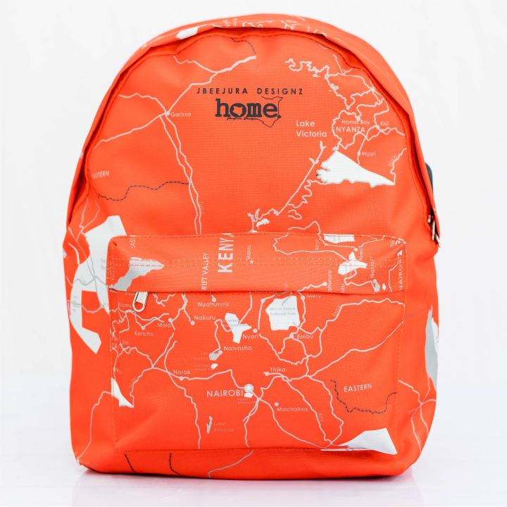JBeeJura | home-254 orange classic map backpack- front view