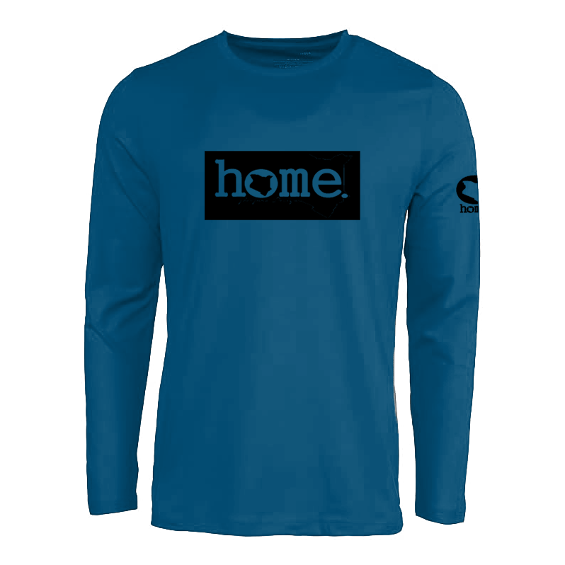JBeejura Designz | home_254 steel blue long sleeve t-shirt with a black classic print.