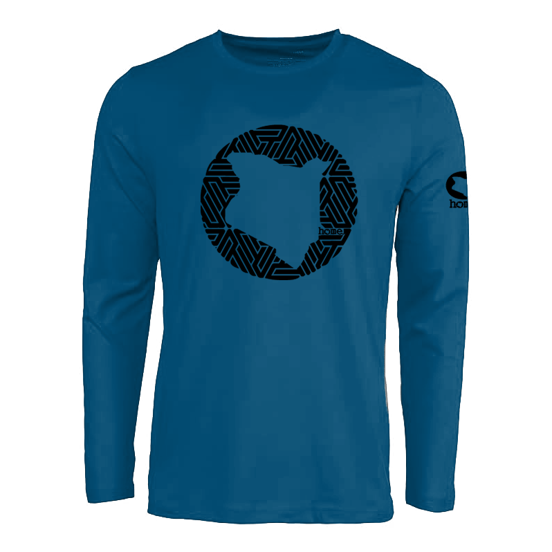 JBeejura Designz | home_254 steel blue long sleeve t-shirt with a black maps print.