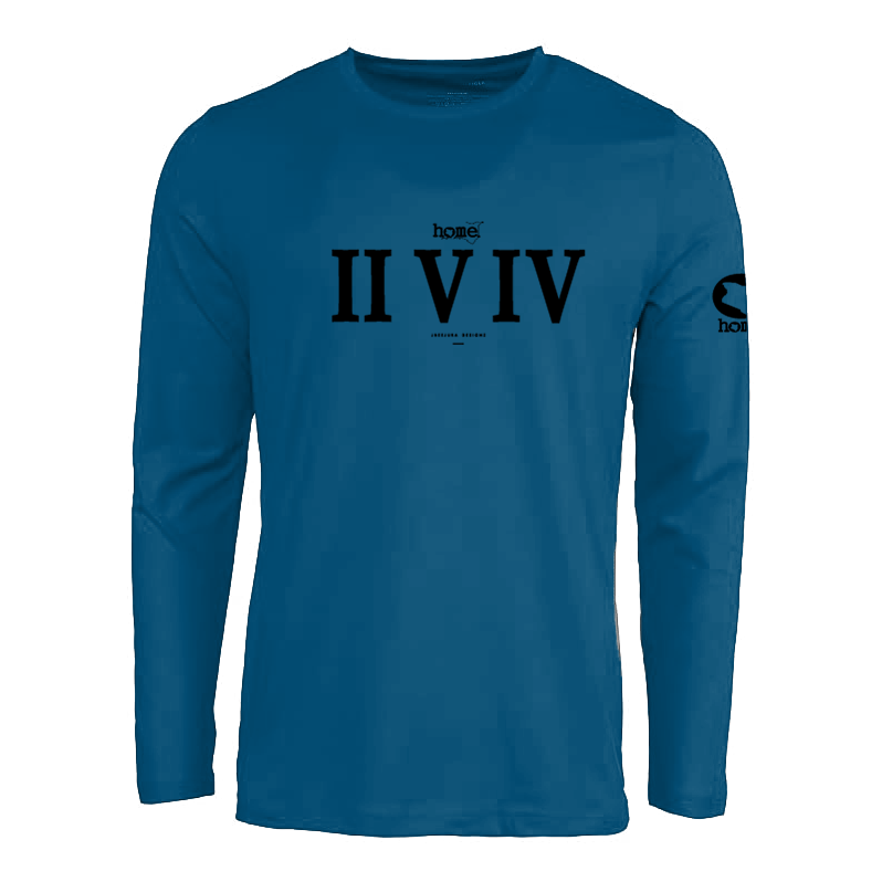 JBeejura Designz | home_254 steel blue long sleeve t-shirt with a black roman print.