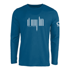 JBeejura Designz | home_254 steel blue long sleeve t-shirt with a silver barsprint.