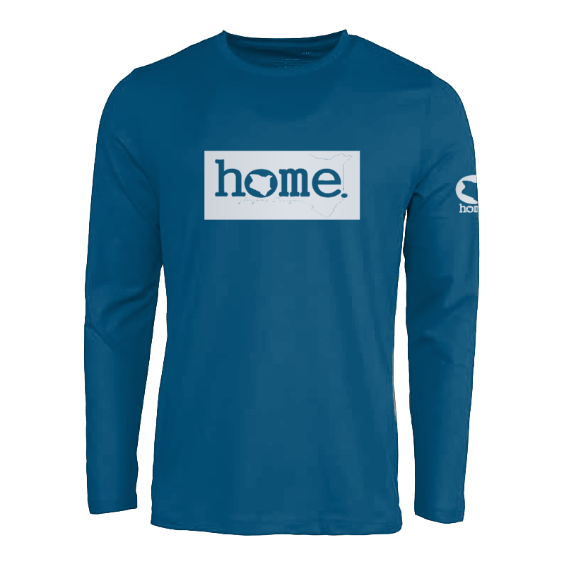 JBeejura Designz | home_254 steel blue long sleeve t-shirt with a silver classic print.