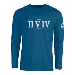 JBeejura Designz | home_254 steel blue long sleeve t-shirt with a silver roman print.