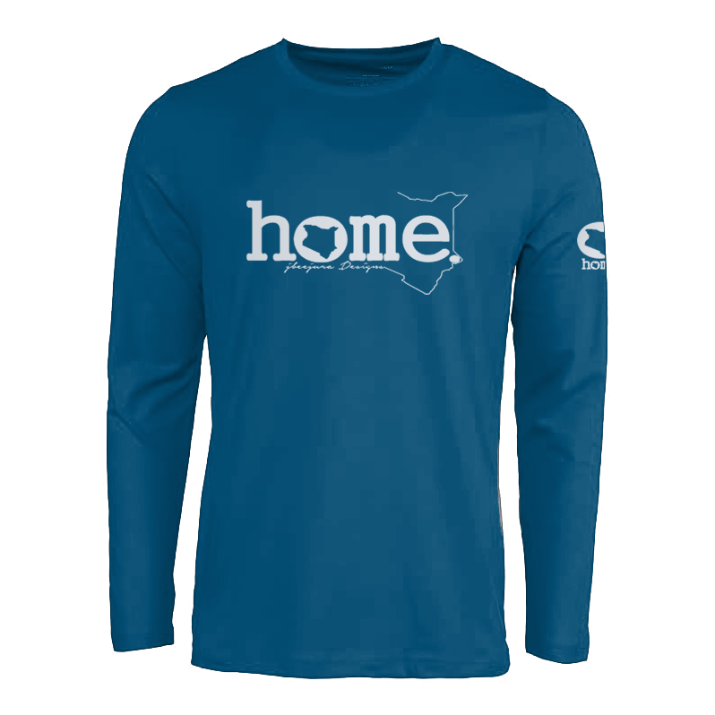 JBeejura Designz | home_254 steel blue long sleeve t-shirt with a silver words print.