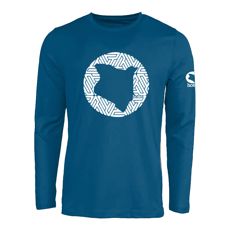 JBeejura Designz | home_254 steel blue long sleeve t-shirt with a white map print.