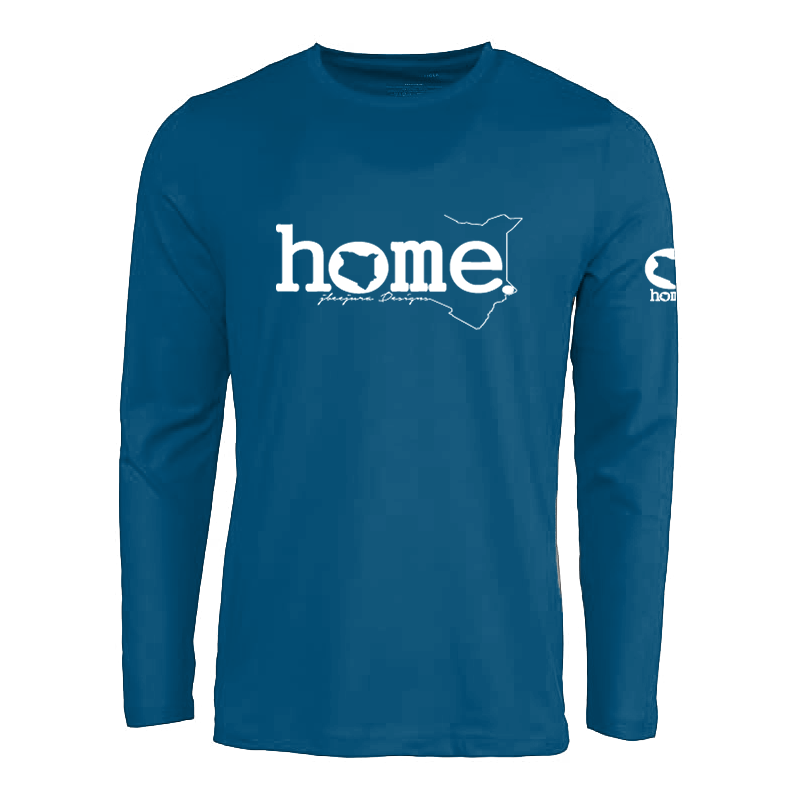 JBeejura Designz | home_254 steel blue long sleeve t-shirt with a white classic words  print.