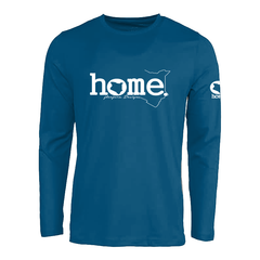 JBeejura Designz | home_254 steel blue long sleeve t-shirt with a white classic words  print.