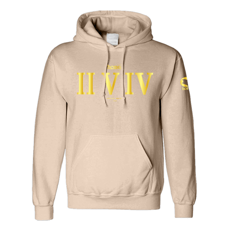 home_254 LIGHT BROWN HOODIE (MID-HEAVY FABRIC) WITH A GOLD ROMAN PRINT