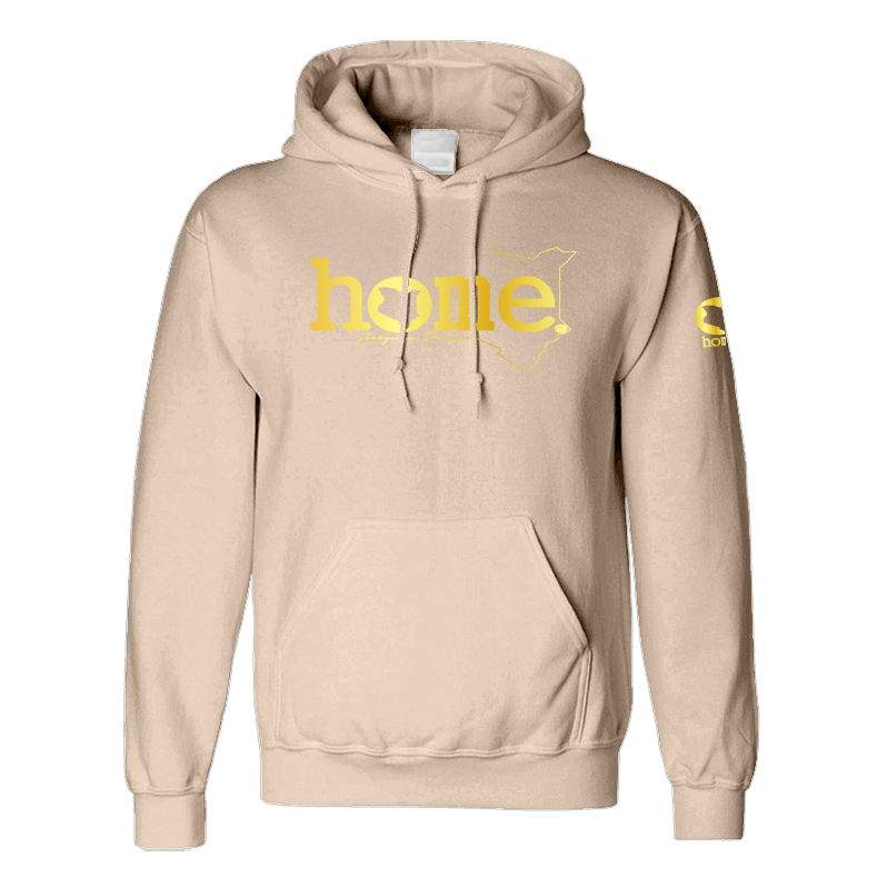 home_254 LIGHT BROWN HOODIE (MID-HEAVY FABRIC) WITH A GOLD WORDS PRINT