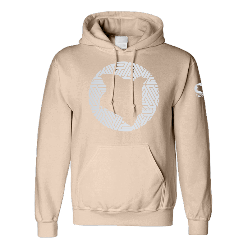 home_254 LIGHT BROWN HOODIE (MID-HEAVY FABRIC) WITH A SILVER MAP PRINT