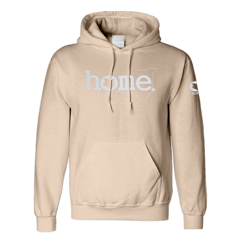 home_254 LIGHT BROWN HOODIE (MID-HEAVY FABRIC) WITH A SILVER WORDS PRINT