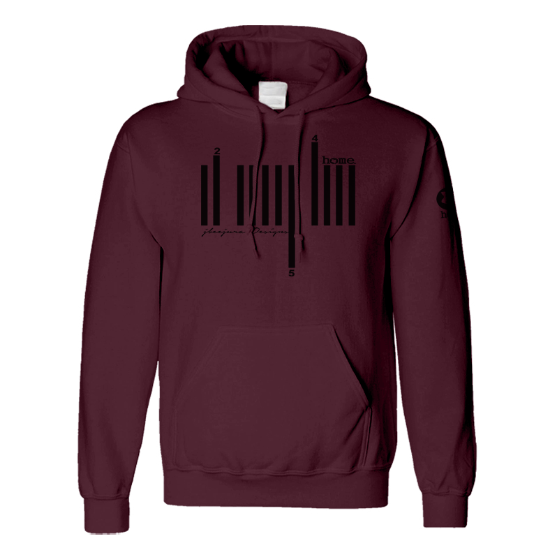 home_254 MAROON HOODIE (MID-HEAVY FABRIC) WITH A BLACK BARS PRINT