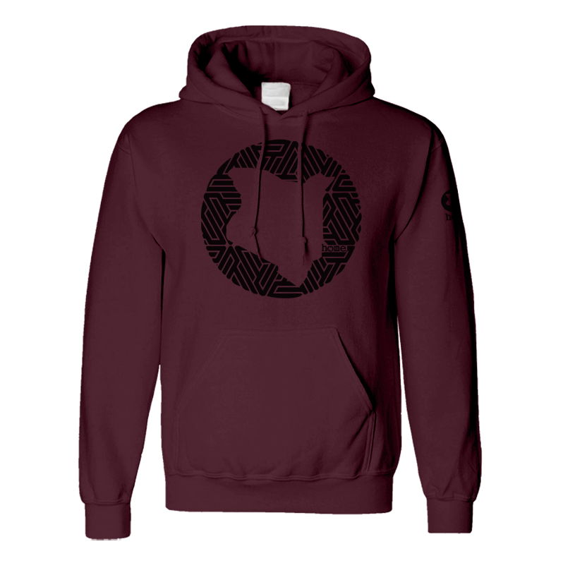 home_254 MAROON HOODIE (MID-HEAVY FABRIC) WITH A BLACK MAP PRINT