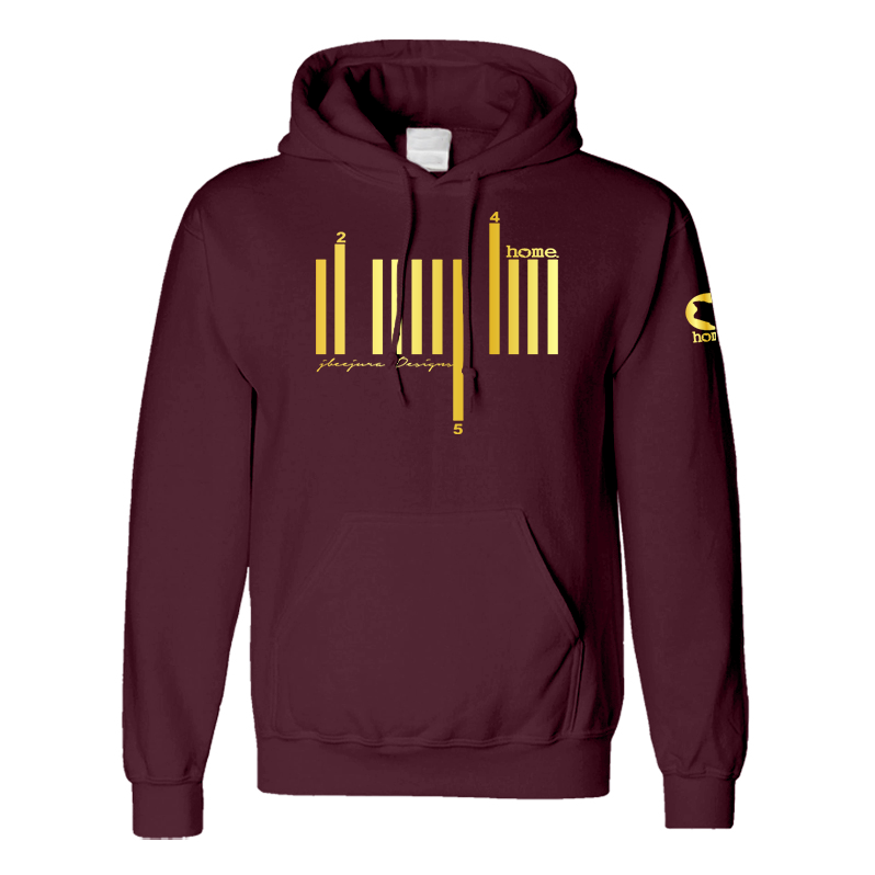 home_254 MAROON HOODIE (MID-HEAVY FABRIC) WITH A GOLD BARS PRINT