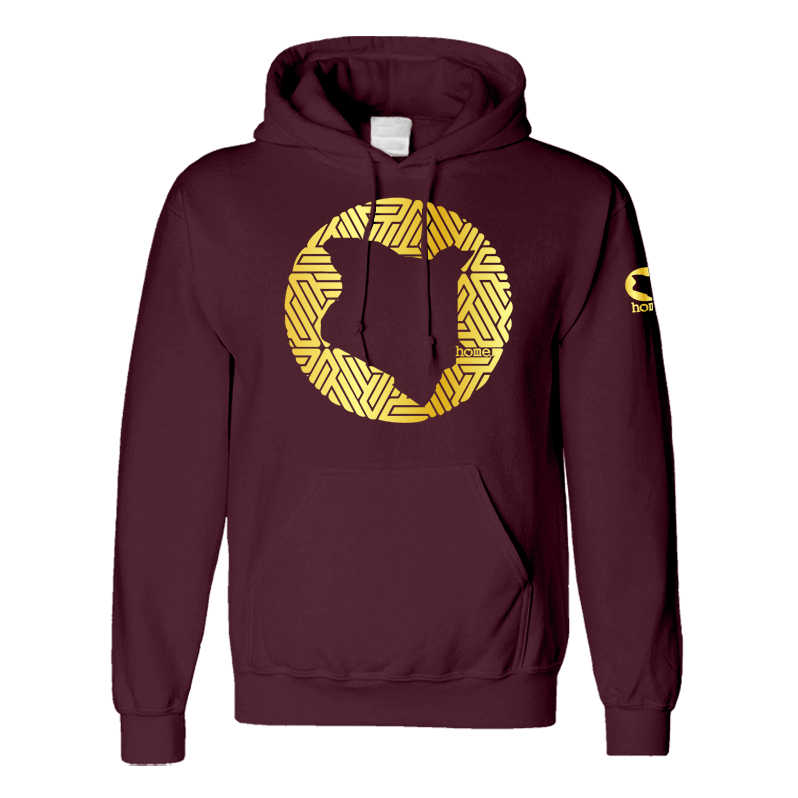 home_254 MAROON HOODIE (MID-HEAVY FABRIC) WITH A GOLD MAP PRINT