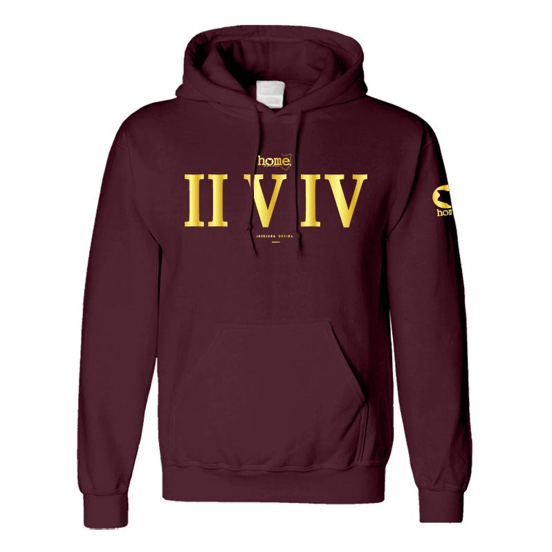 home_254 MAROON HOODIE (MID-HEAVY FABRIC) WITH A GOLD ROMAN PRINT