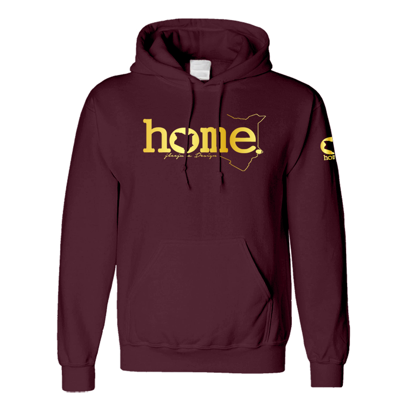 home_254 MAROON HOODIE (MID-HEAVY FABRIC) WITH A GOLD WORDS PRINT