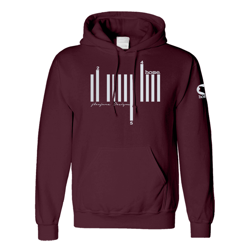 home_254 MAROON HOODIE (MID-HEAVY FABRIC) WITH A SILVER BARS PRINT