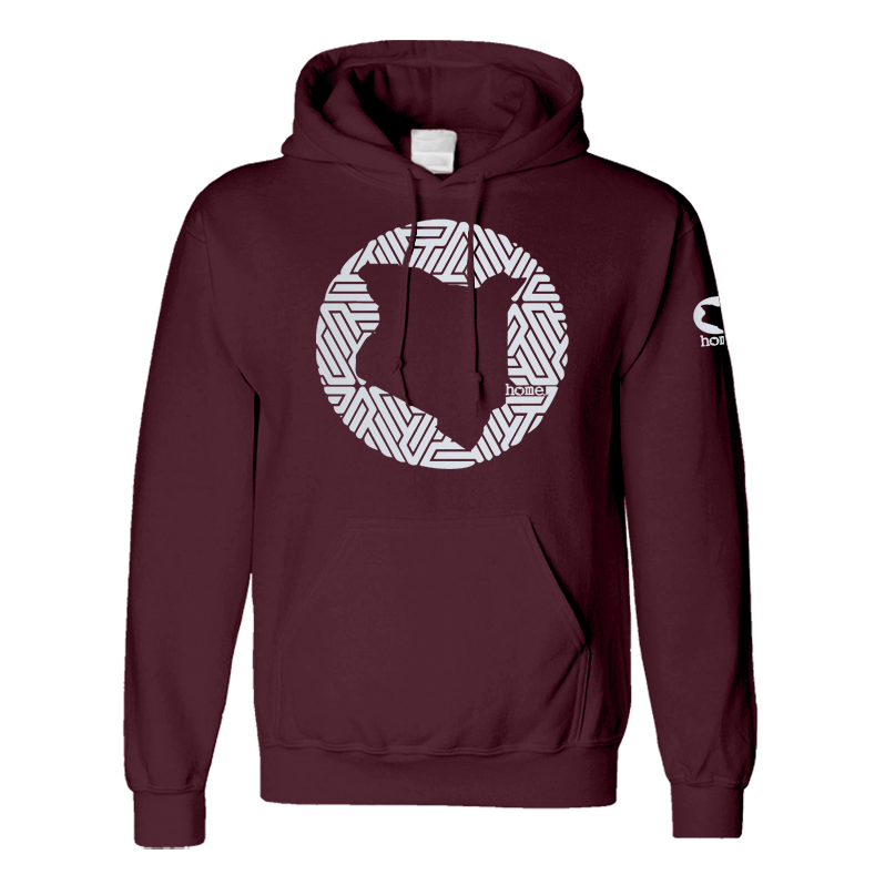 home_254 MAROON HOODIE (MID-HEAVY FABRIC) WITH A SILVER MAP PRINT