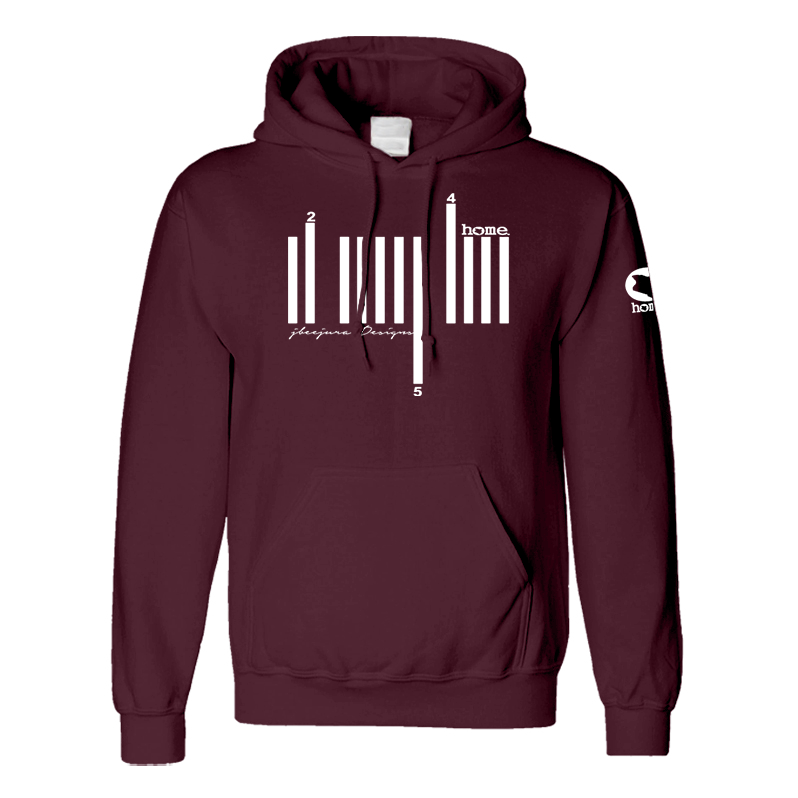 home_254 MAROON HOODIE (MID-HEAVY FABRIC) WITH A WHITE BARS PRINT