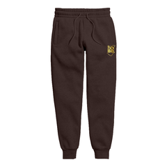 home_254 KIDS SWEATPANTS PICTURE FOR DARK BROWN HEAVY FABRIC GOLD CLASSIC PRINT