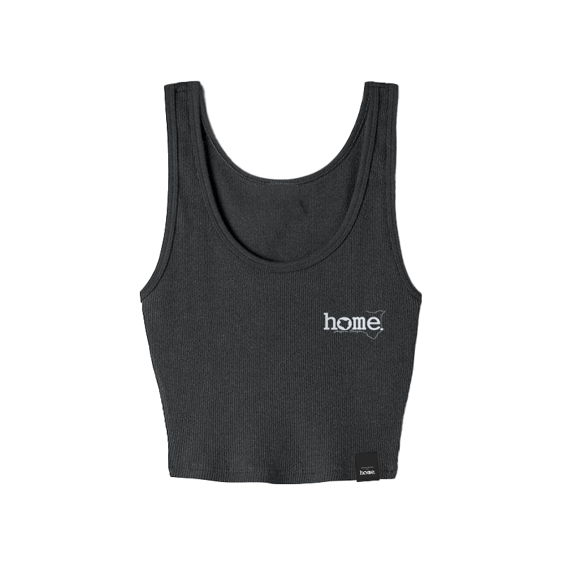 home_254 DARK GREY MUSHIE VEST TOP WITH A SILVER 3D WORDS PRINT