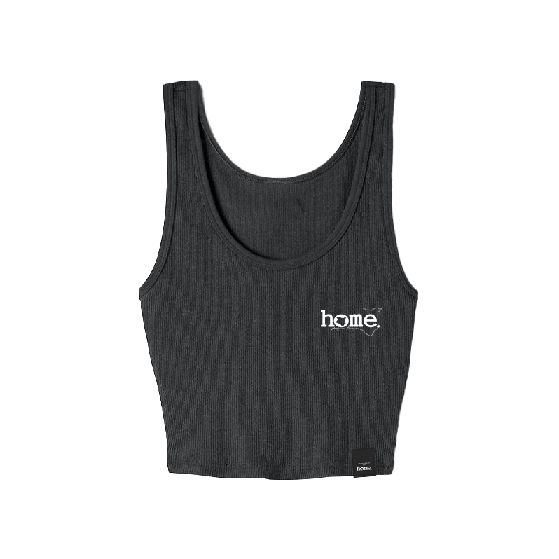 home_254 DARK GREY MUSHIE VEST TOP WITH A WHITE 3D WORDS PRINT